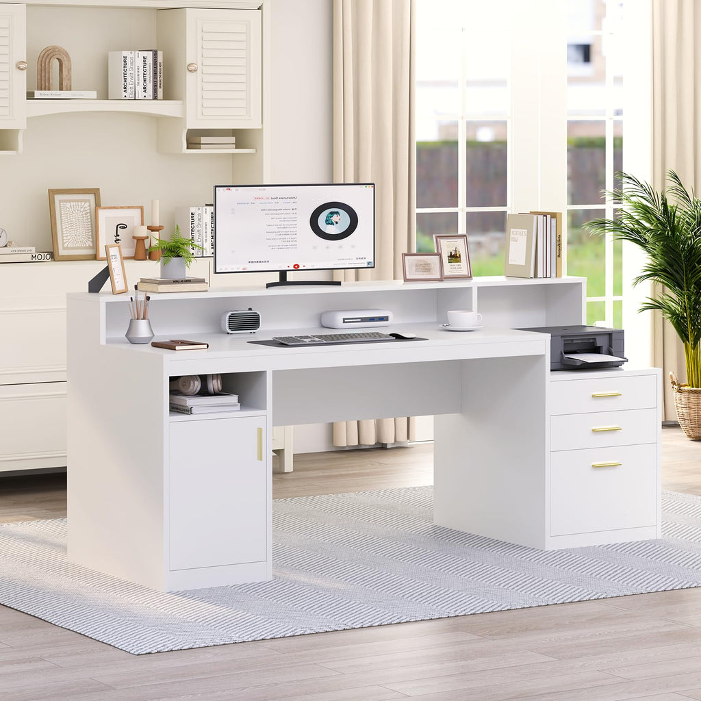 65" White Computer Desk with 3 Drawers V375479