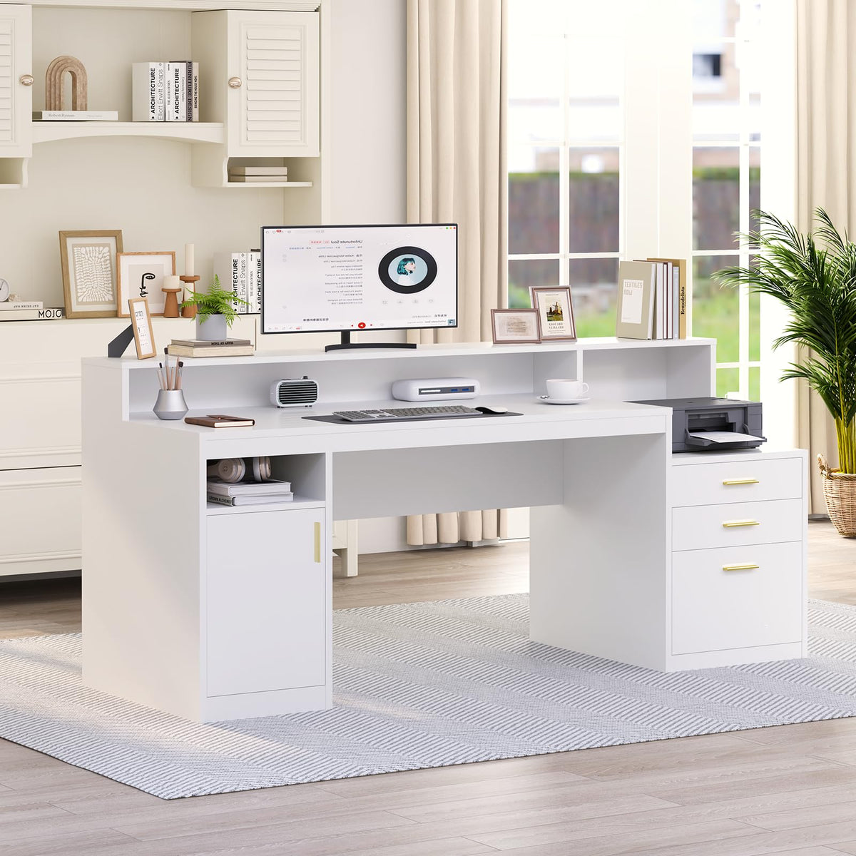 65" White Computer Desk with 3 Drawers V375479