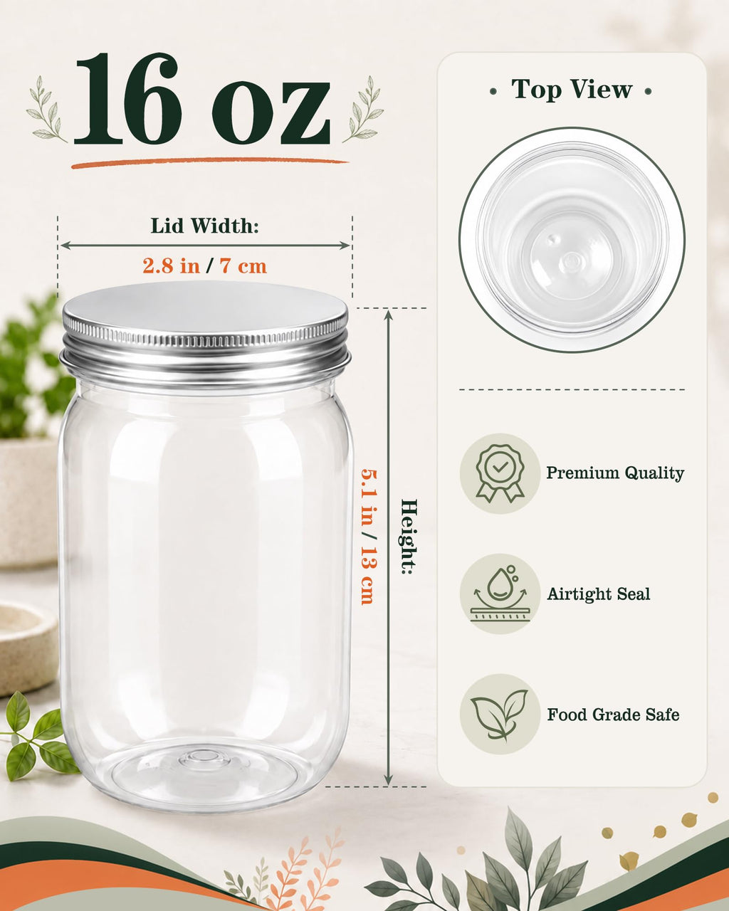 12 Pack 16 oz Clear Plastic Mason Jars with Lids Y211982