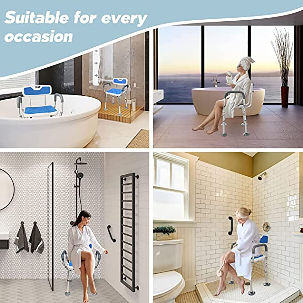 Heavy Duty White Shower Chair with Arms Back Adjustable M45014