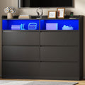 Black Dresser with LED Lights and Power Strip S61642