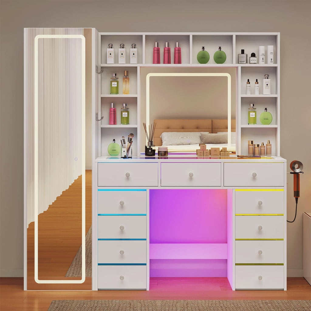 Vanity Desk with LED Mirror, 11 Drawers H885770