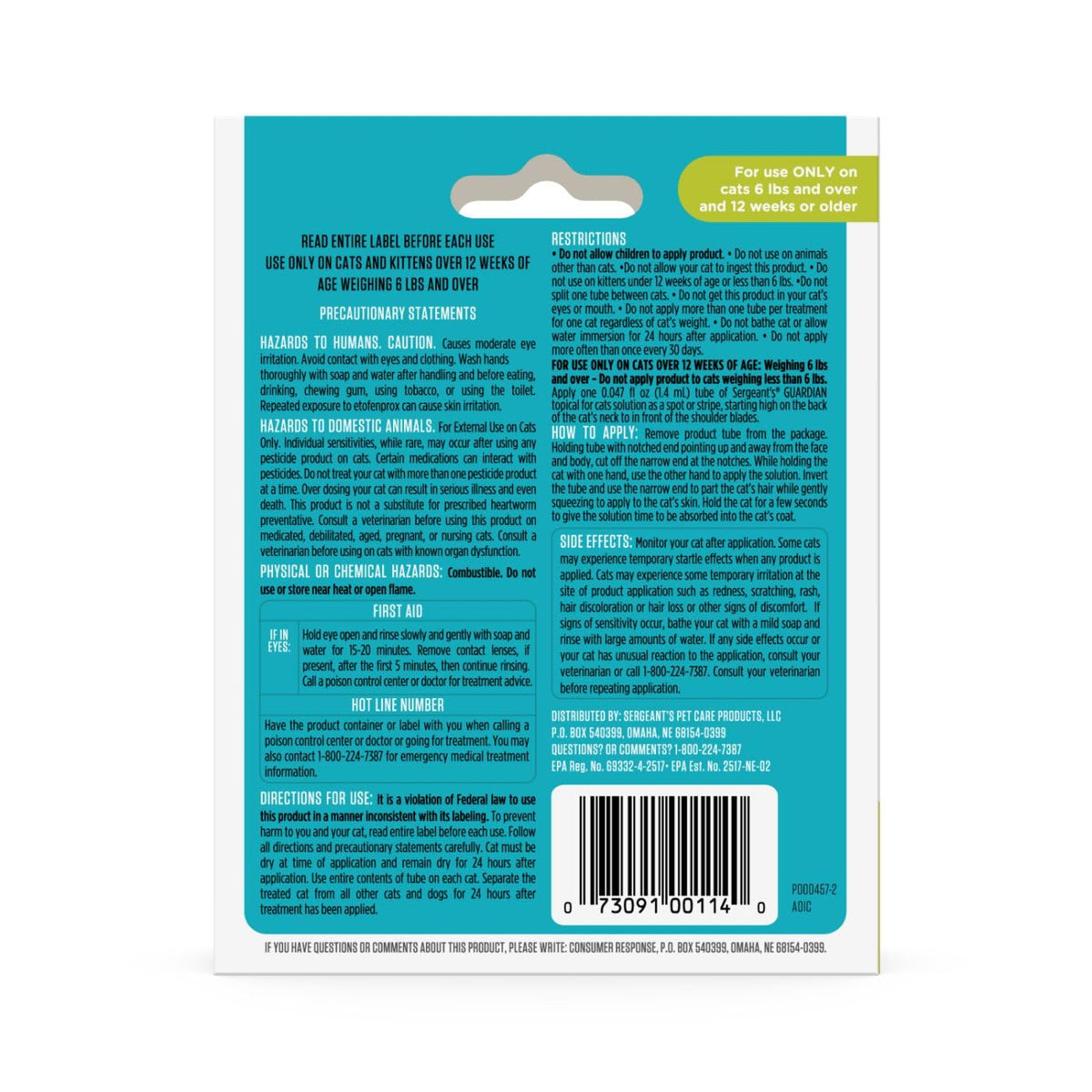 Flea & Tick Topical Cats 3-Month M1025