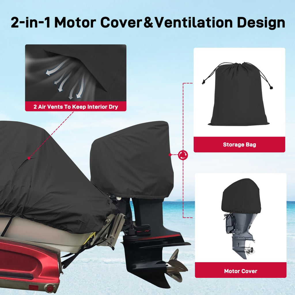 1200D Heavy Duty Waterproof Boat Cover 14-16ft Black X649