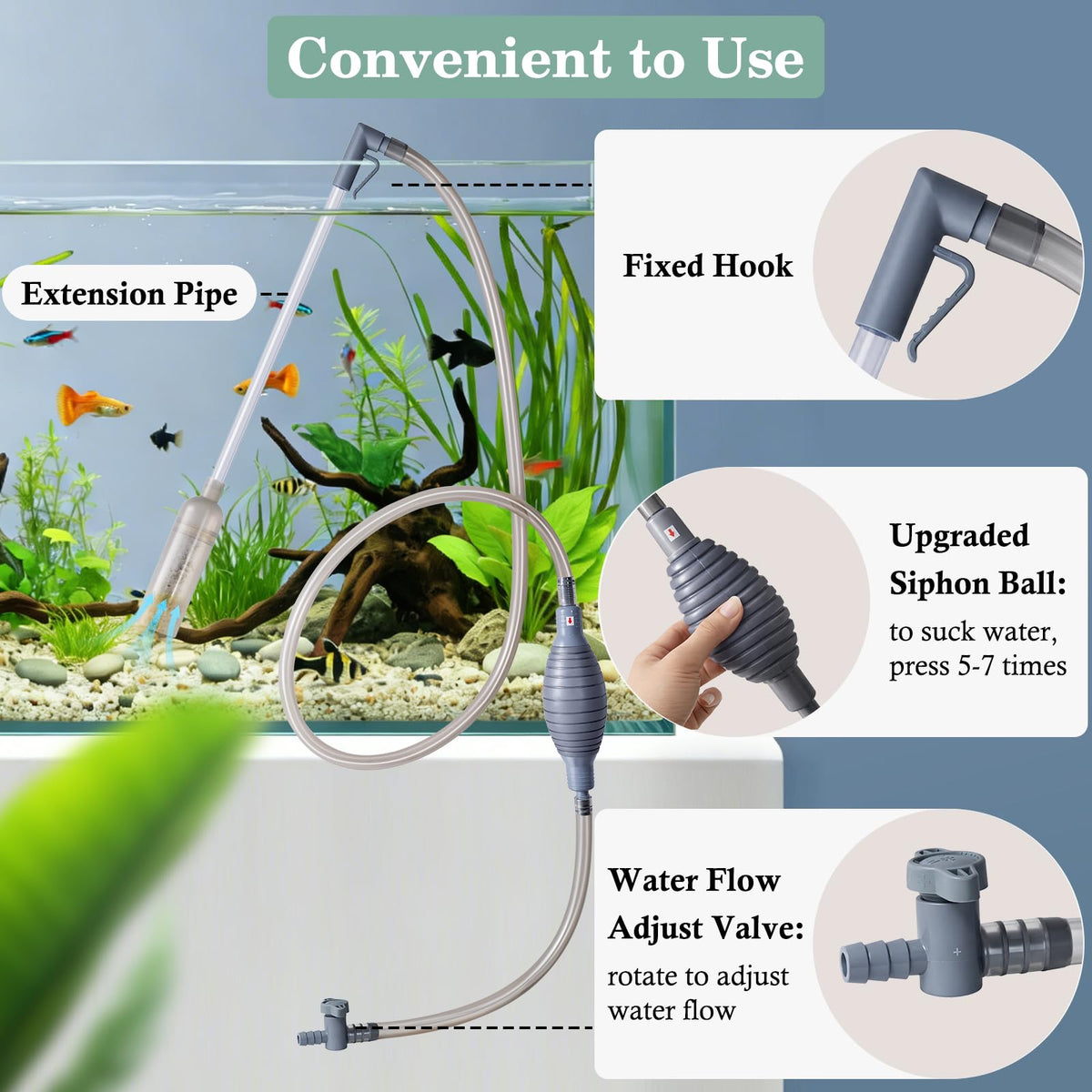 3-in-1 Aquarium Vacuum Gravel Cleaner with Siphon Hose H126