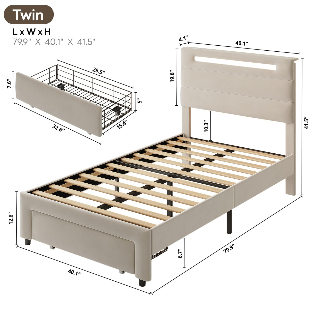 Twin Bed Frame with Storage Drawer S321512