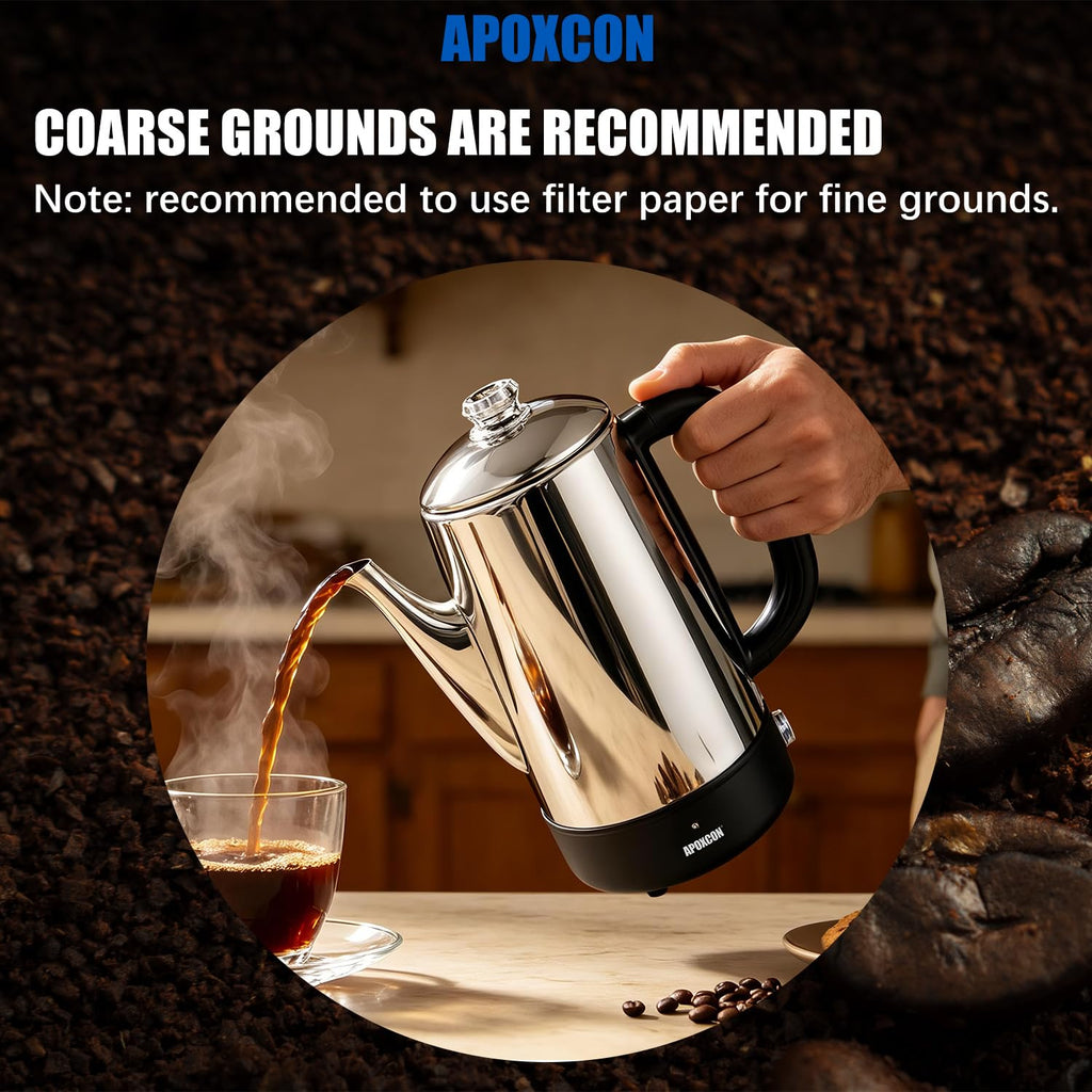 Electric Stainless Steel Coffee Percolator 1200ml 8 Cup Y5464