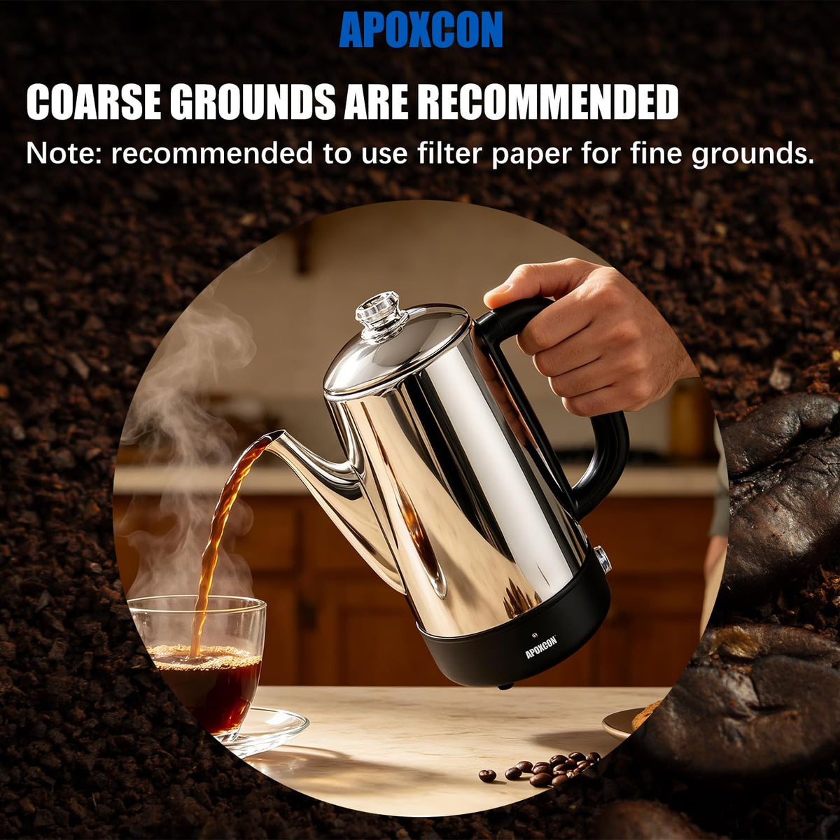 Electric Stainless Steel Coffee Percolator 1200ml 8 Cup Y5464