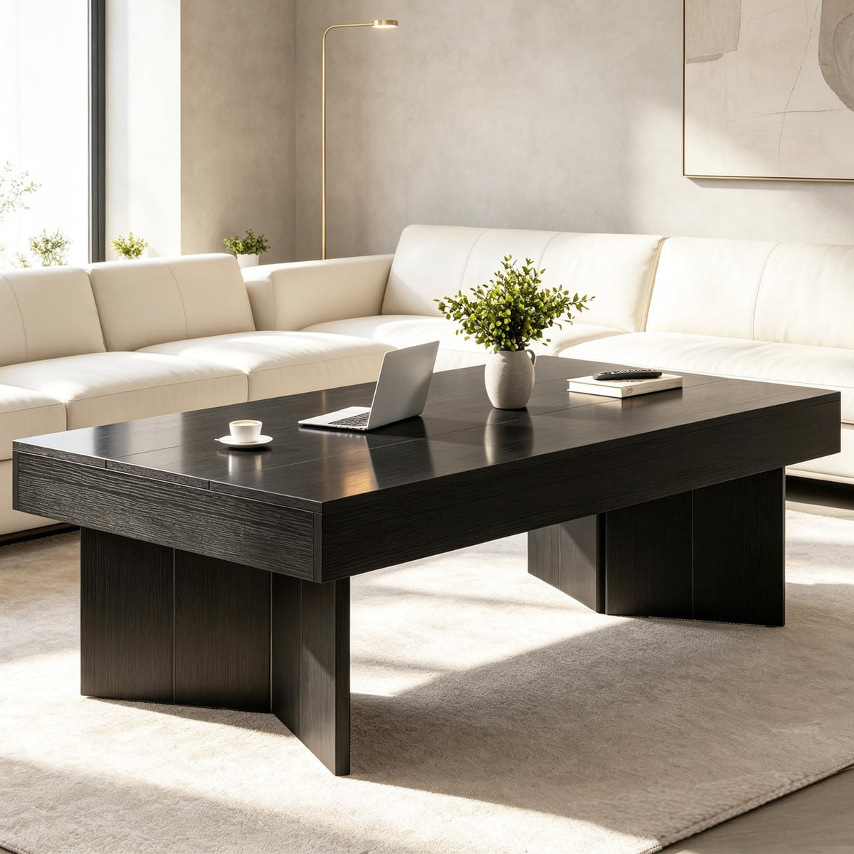 47" Black Wood Rectangle Coffee Table F733045