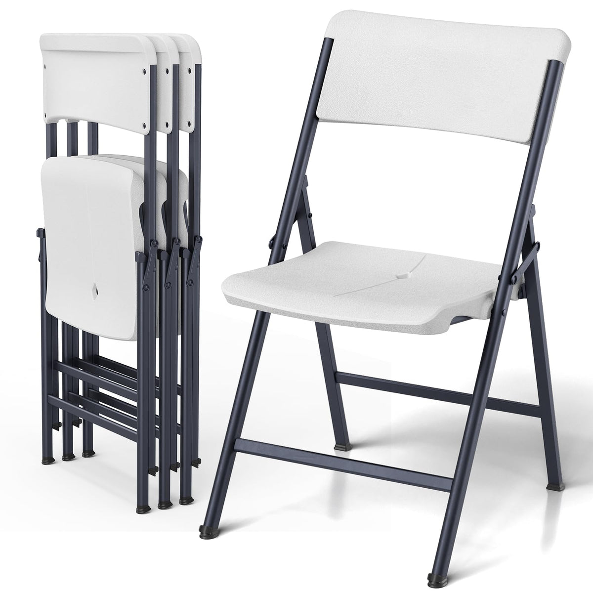 White 4 Pack Plastic Folding Chairs with Metal Frame B485