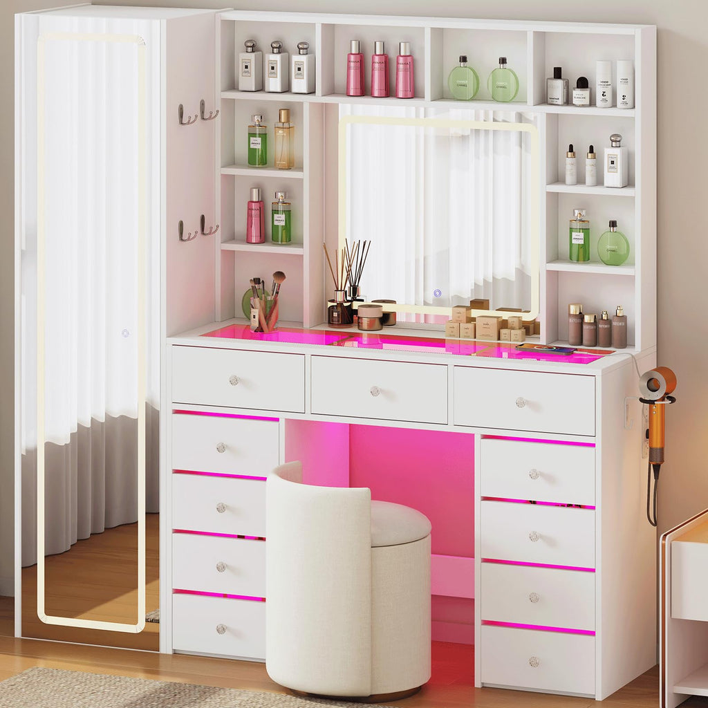 Vanity Desk with LED Mirror, 11 Drawers H885770