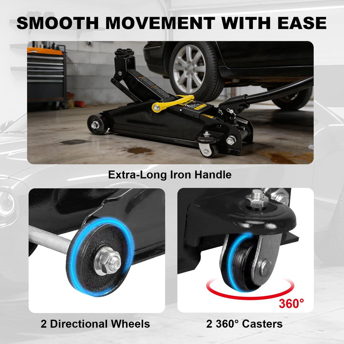 2 Ton Hydraulic Floor Jack, 4000 lbs Low Profile Steel Car Jack, Black I5555