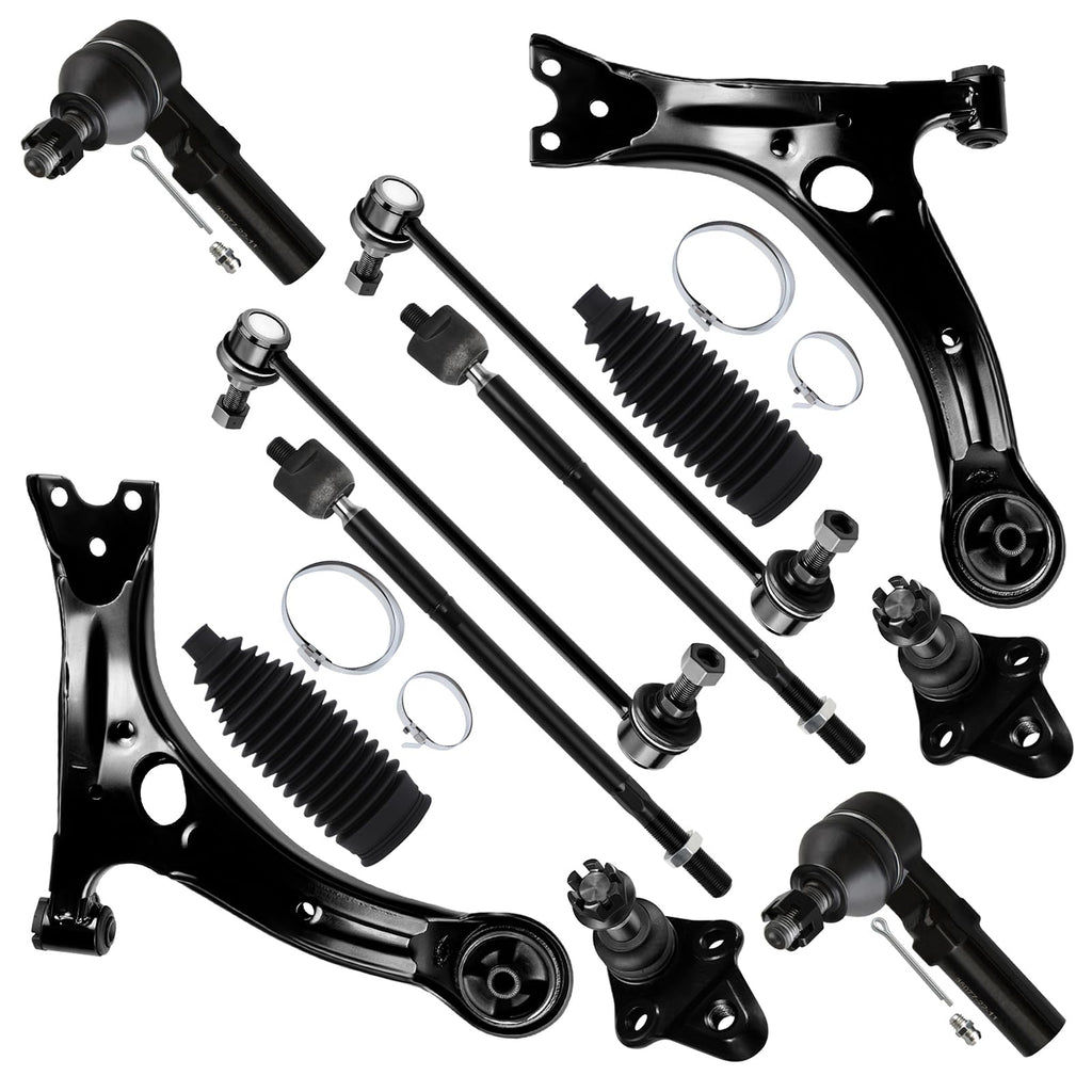 12pcs Front Suspension Kit Lower Control Arm Ball Joint Tie Rod End Sway Bar End Link F27415