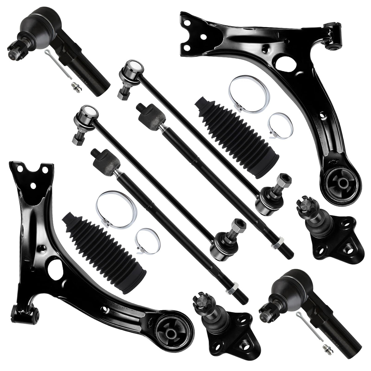 12pcs Front Suspension Kit Lower Control Arm Ball Joint Tie Rod End Sway Bar End Link F27415