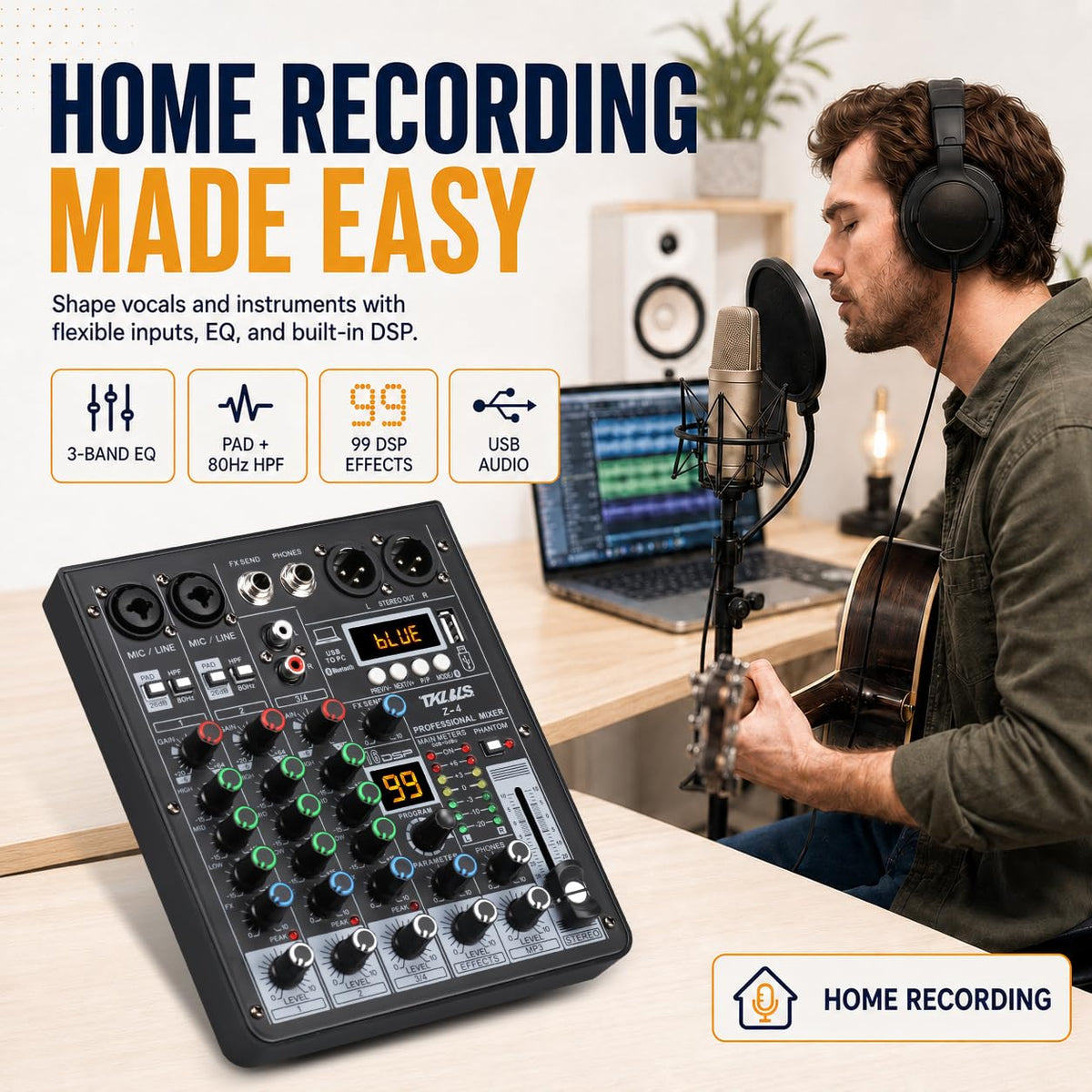 4 Channel Podcast Audio Mixer with 99 DSP Effects D394