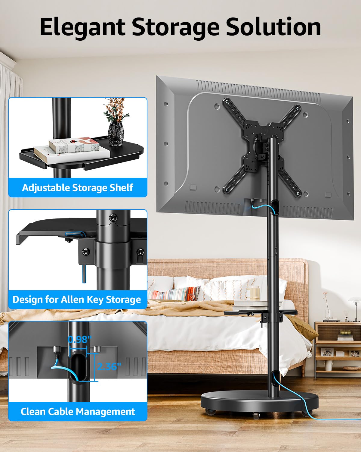 Rolling Mobile TV Cart for 32-65 Inch TVs, Height Adjustable TV Cart on Wheels Z59379