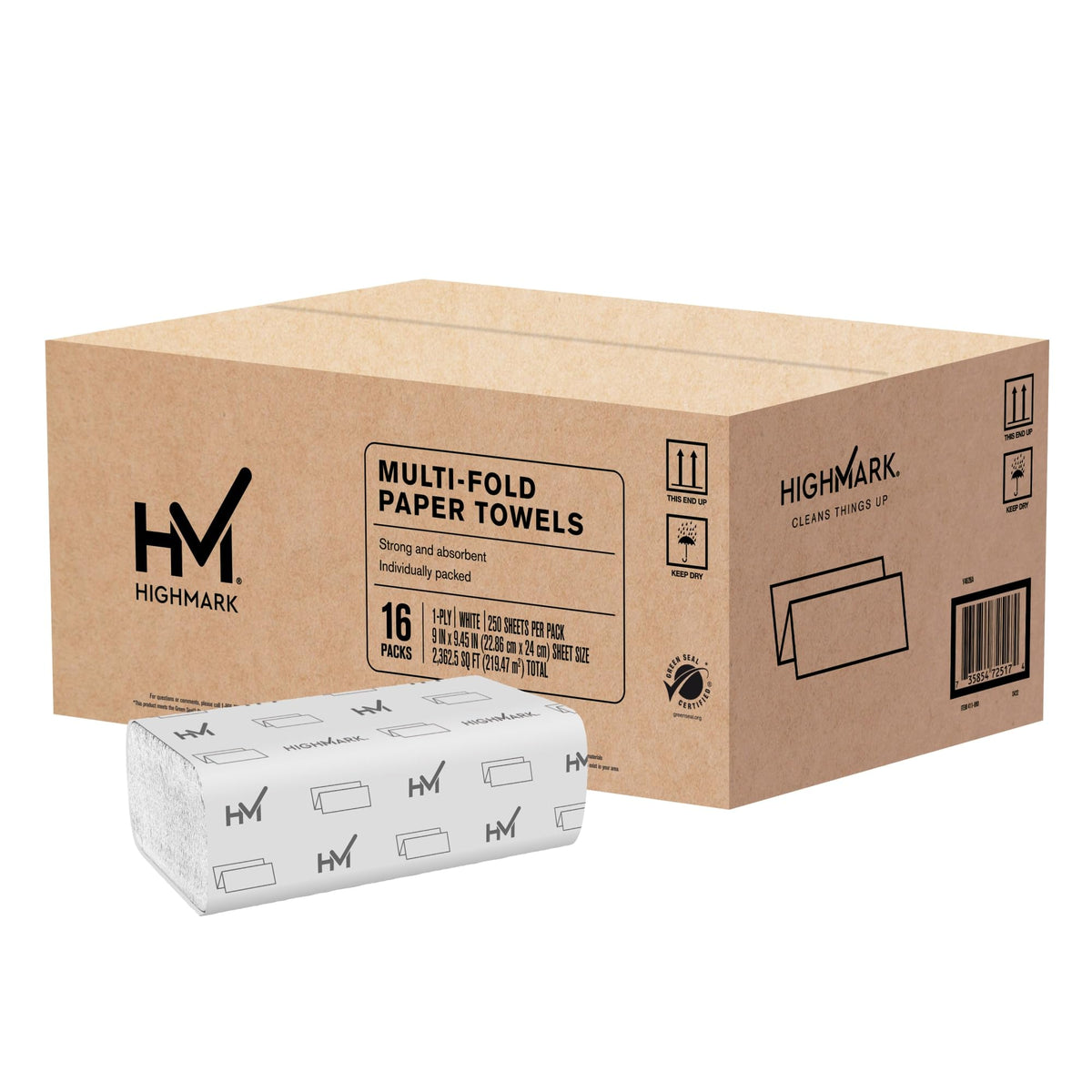 1-Ply White Recycled Paper Towels, 250 Sheets, 16 Packs O921