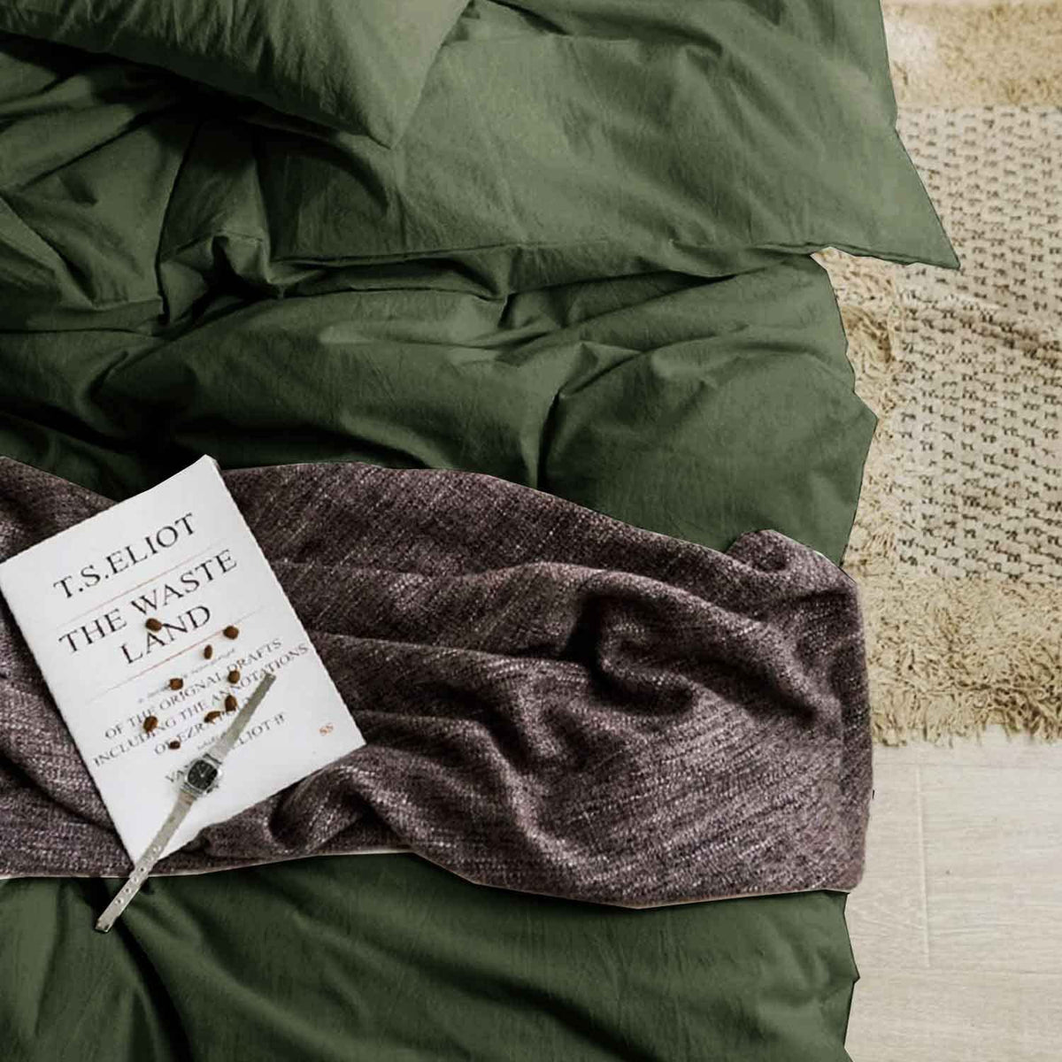 Dark Olive Green King Size 3 Piece Comforter Set A1408