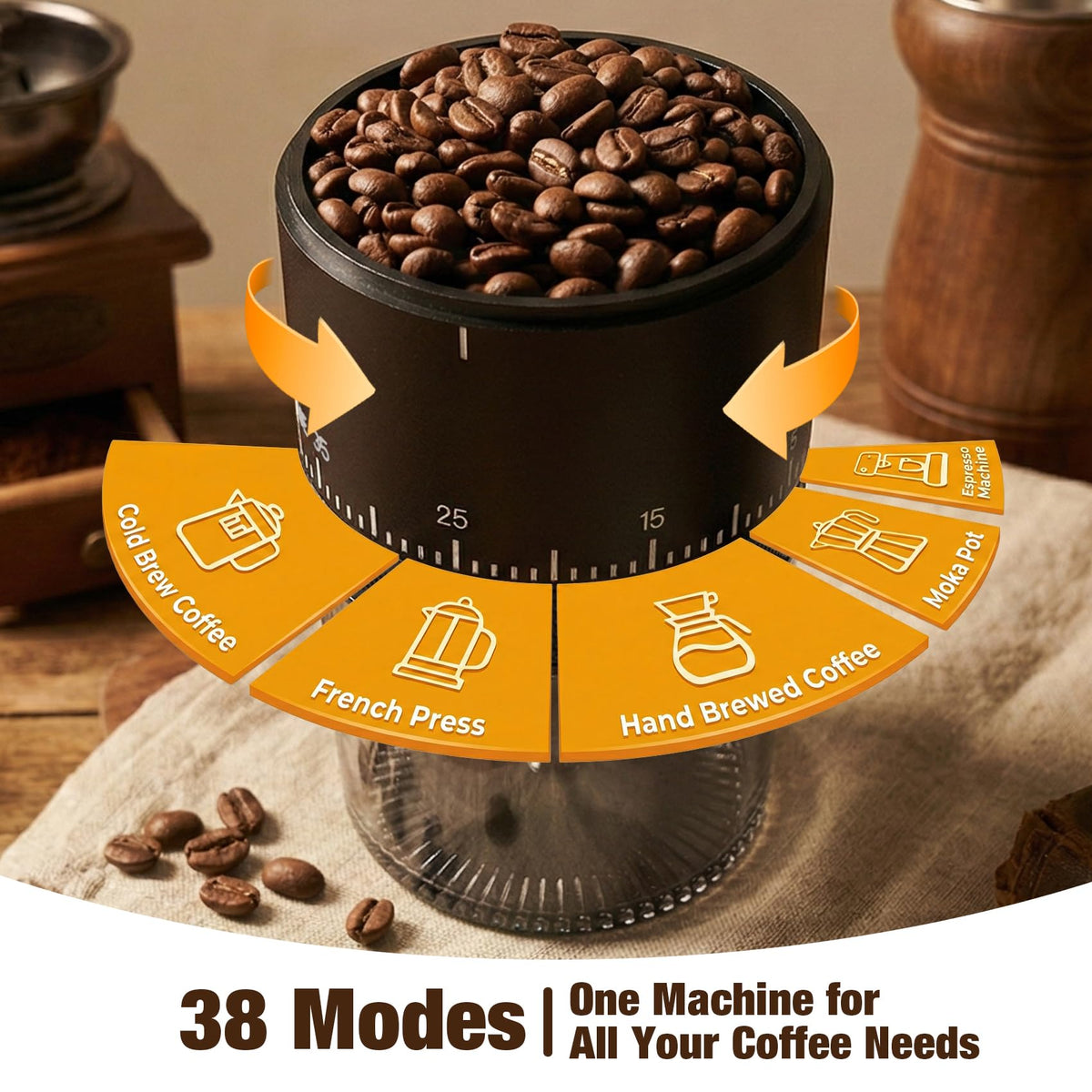 Portable Electric Burr Coffee Grinder with Ceramic Conical Burr U1428