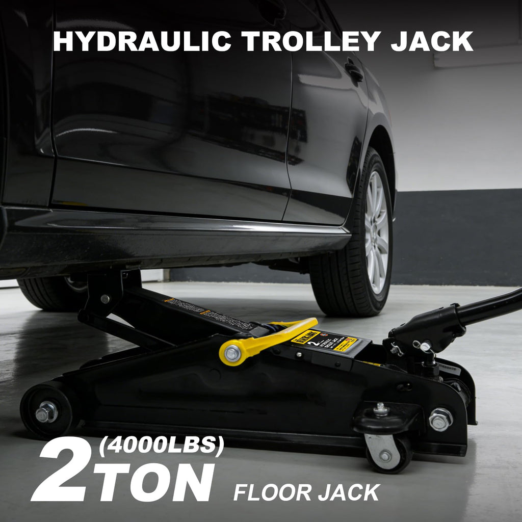 2 Ton Hydraulic Floor Jack, 4000 lbs Low Profile Steel Car Jack, Black I5555