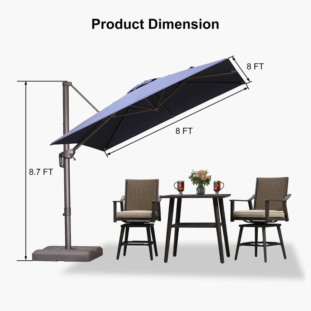 Navy Blue 8' X 8' Cantilever Umbrella with Base D718722