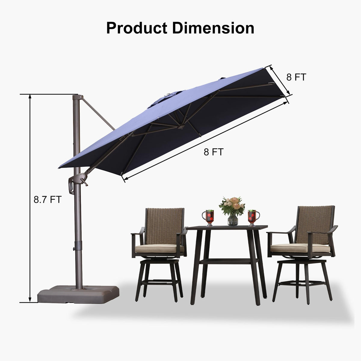 Navy Blue 8' X 8' Cantilever Umbrella with Base D718722