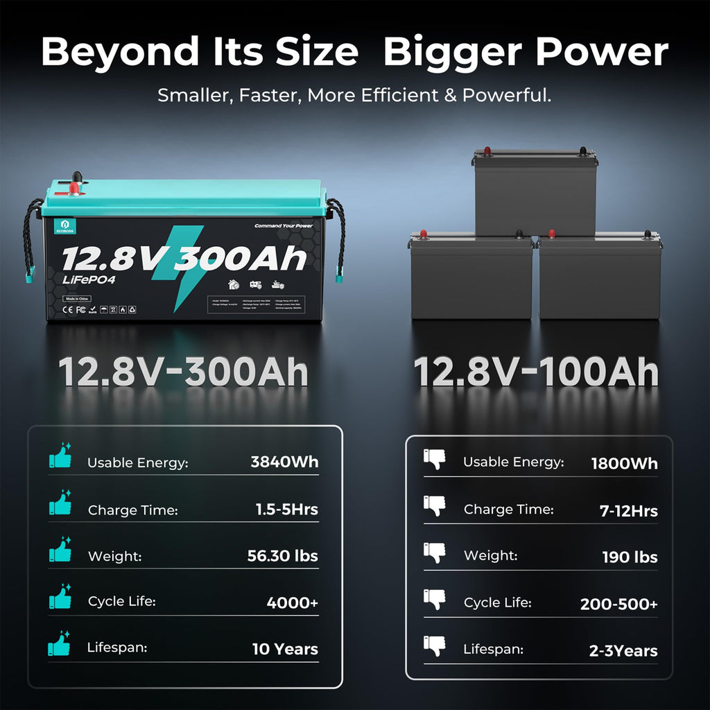 12V 300Ah LiFePO4 Deep Cycle Lithium Battery 2Pack W4714