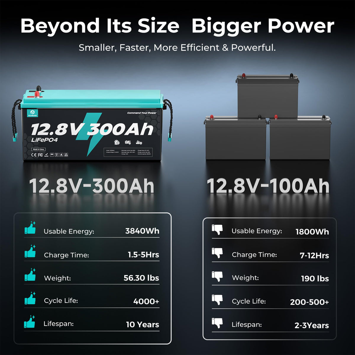 12V 300Ah LiFePO4 Deep Cycle Lithium Battery 2Pack W4714