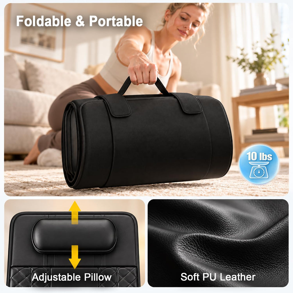 Full Body Massage Mat with Heat, 3D Stretching Back Massager Pad, 4 Modes 3 Intensities 3 Heat Levels, Portable Foldable PU Leather F4709