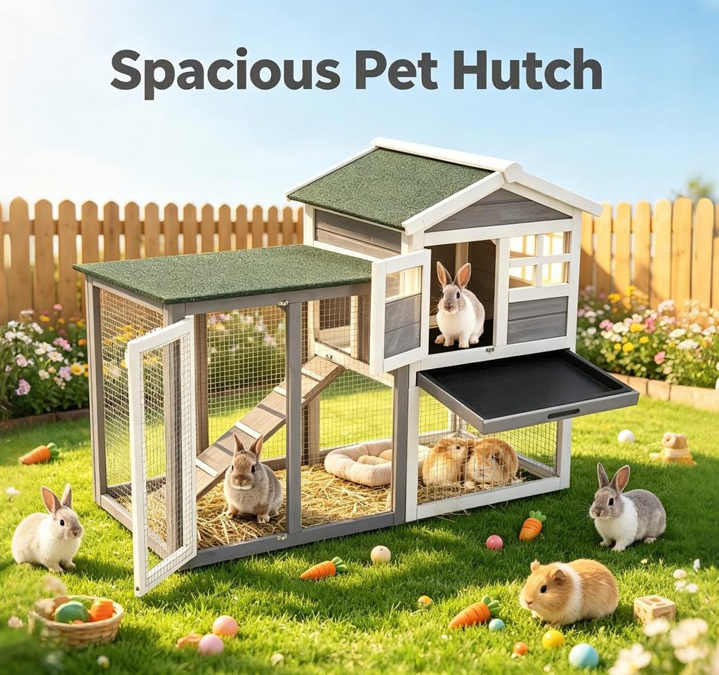 48" 2-Story Wooden Rabbit Hutch with Ramp N24672