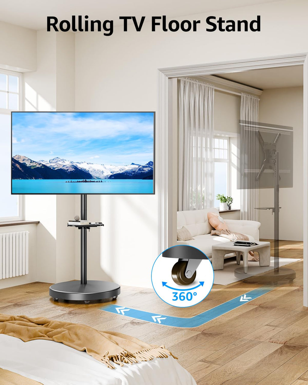 Rolling Mobile TV Cart for 32-65 Inch TVs, Height Adjustable TV Cart on Wheels Z59379