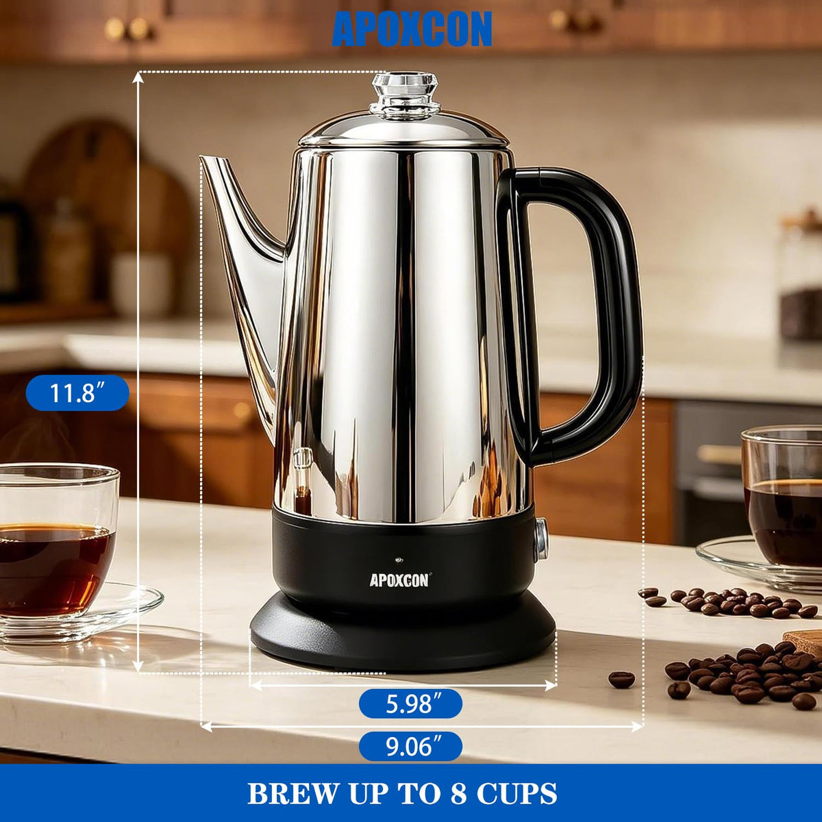 Electric Stainless Steel Coffee Percolator 1200ml 8 Cup Y5464