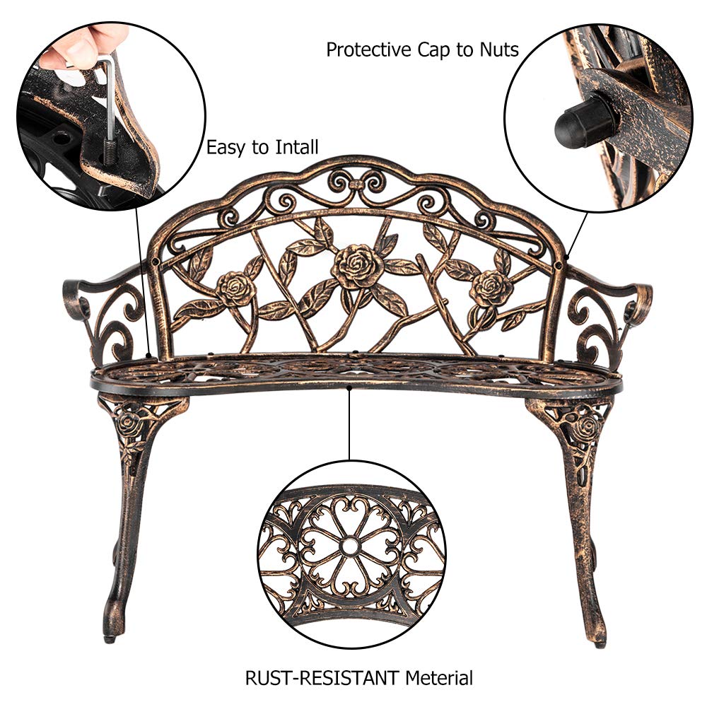 38.5" Metal Rose Bench for 2 Person Seat V59768