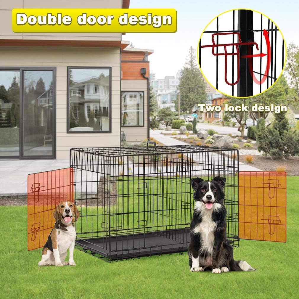 48 Inch Folding Metal Double Door Dog Crate with Divider Panel A893230