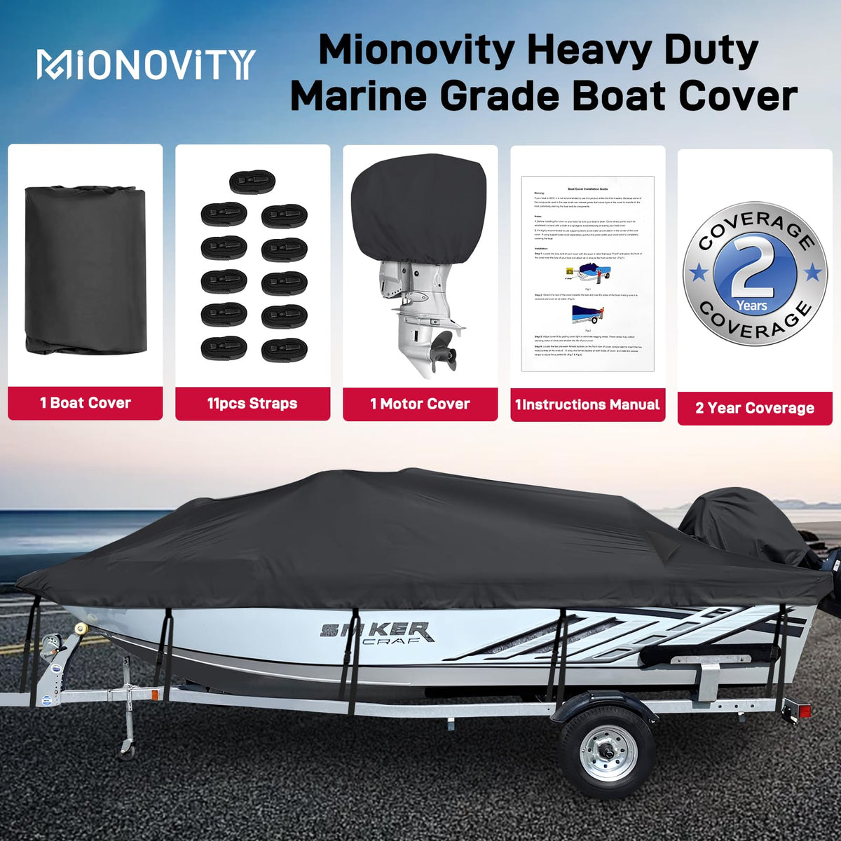 1200D Heavy Duty Waterproof Boat Cover 14-16ft Black X649