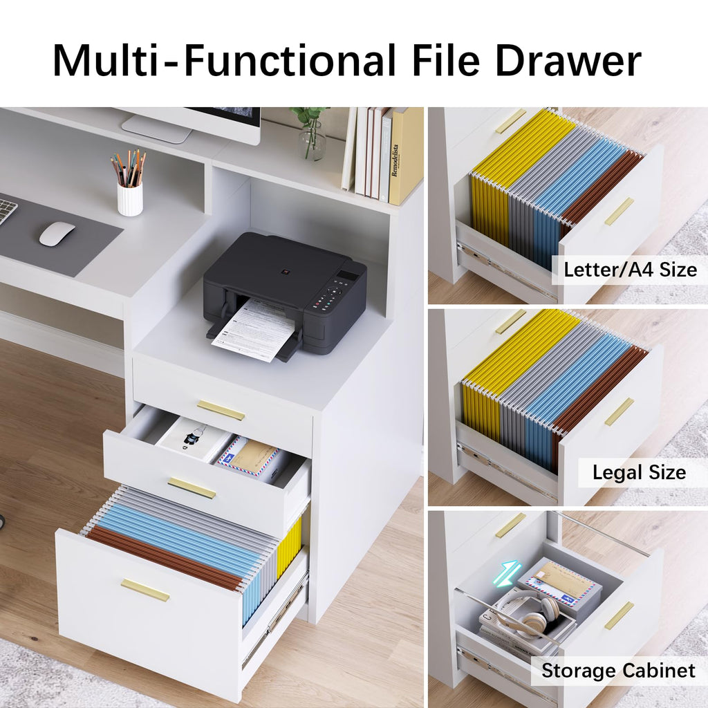 65" White Computer Desk with 3 Drawers V375479