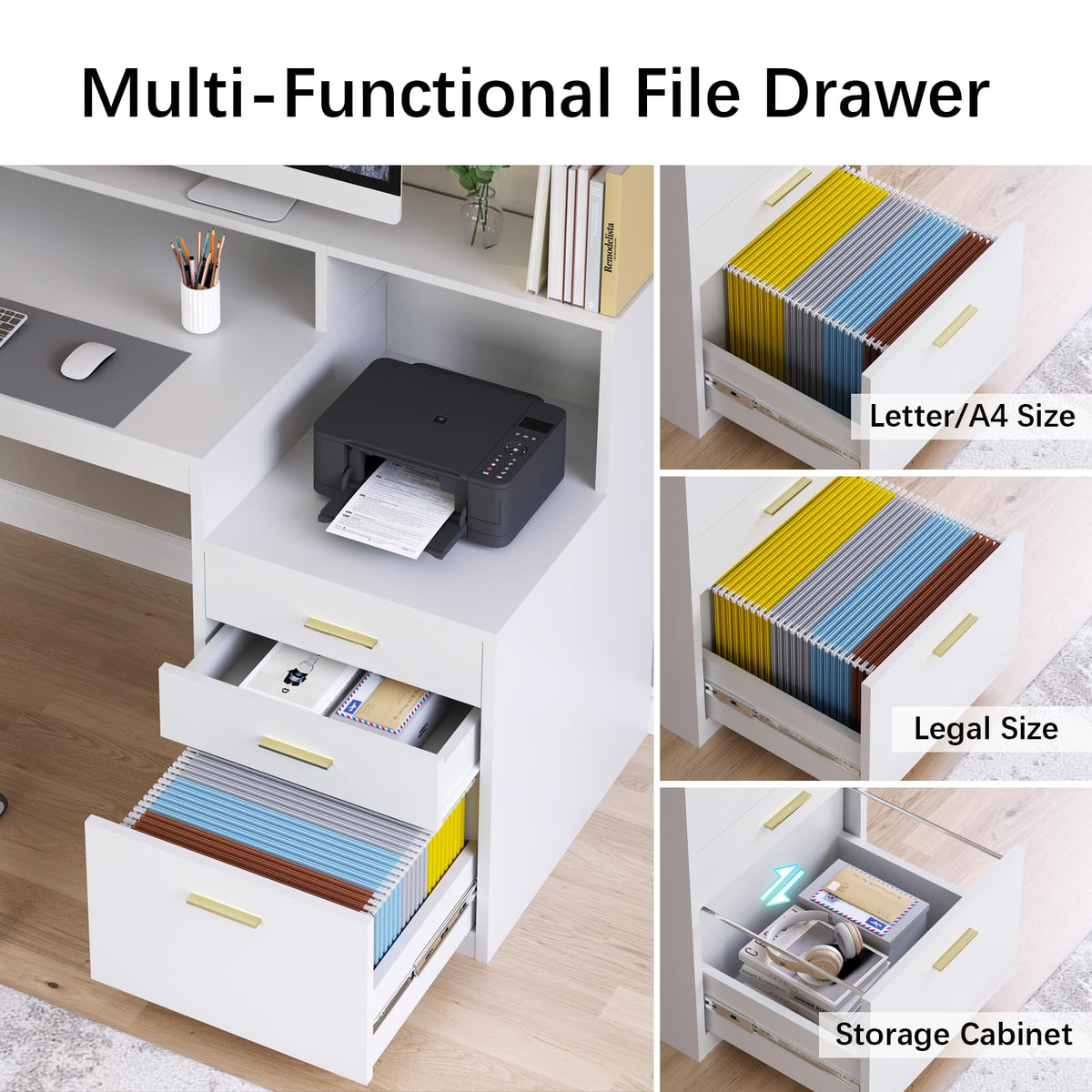 65" White Computer Desk with 3 Drawers V375479