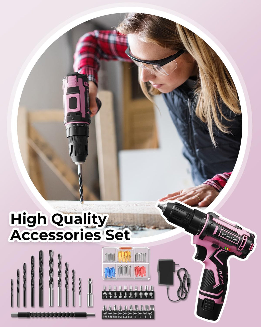Pink Cordless Drill Set with Battery & Charger G562646