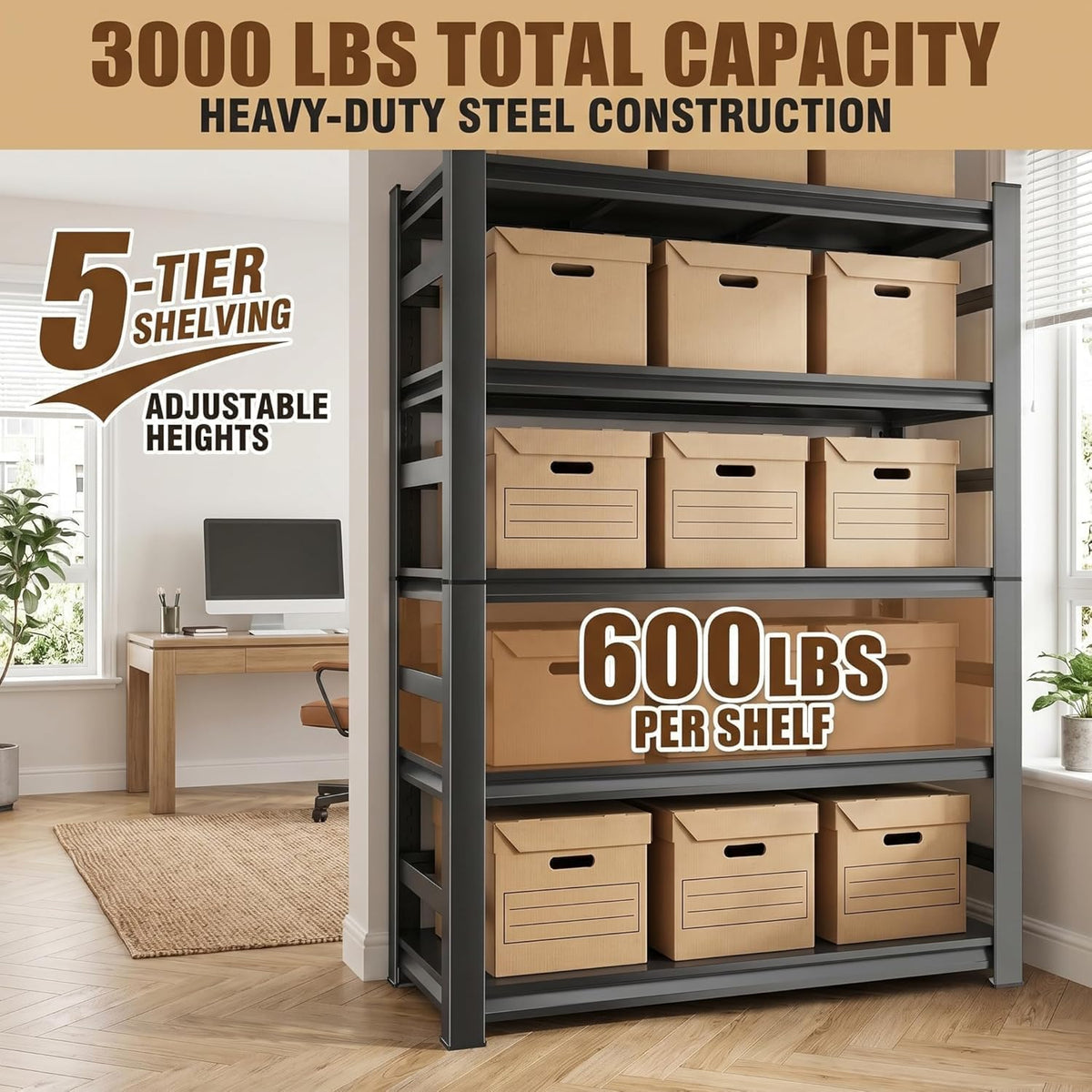 5 Tier Adjustable Wooden Bookshelf U9506