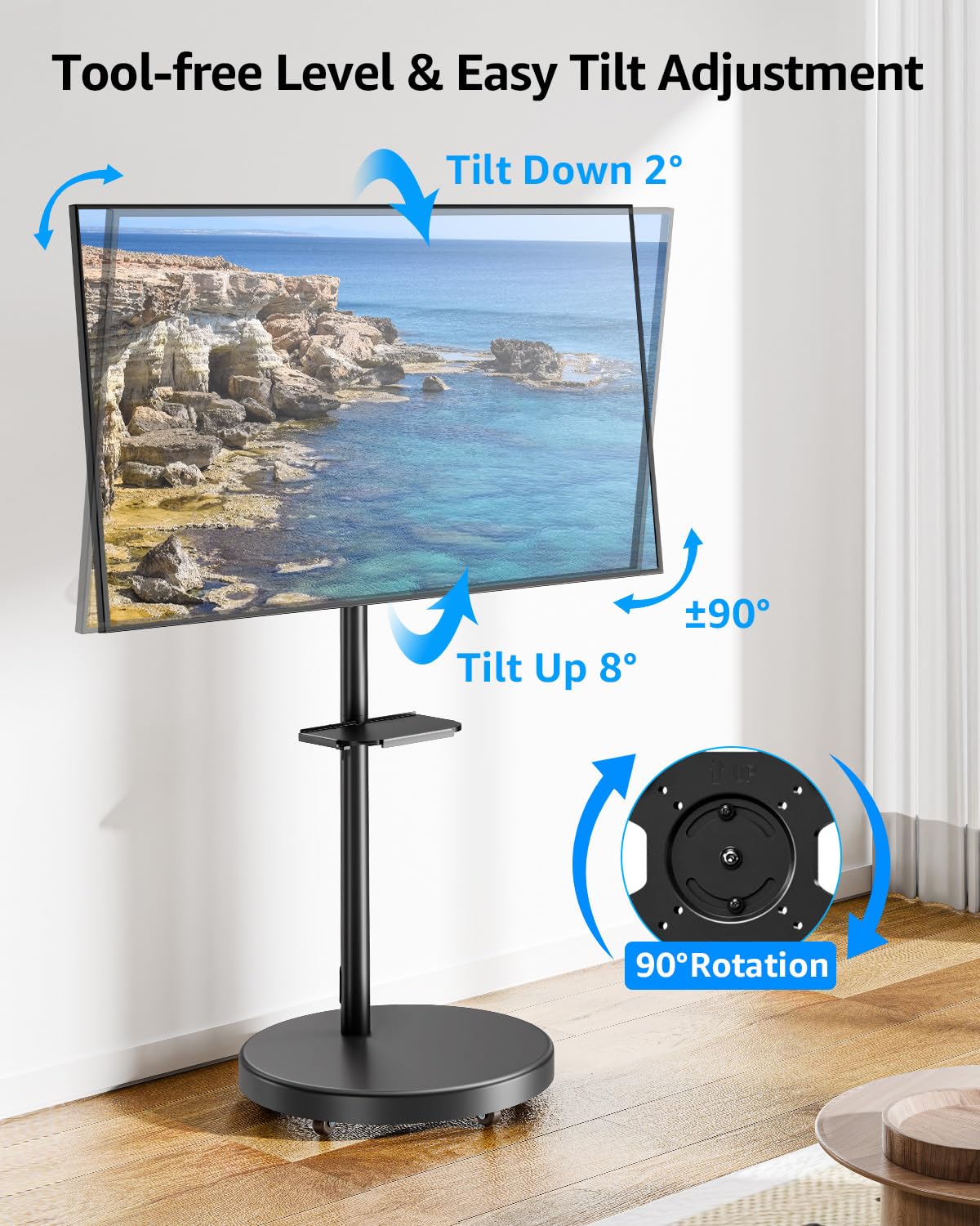 Rolling Mobile TV Cart for 32-65 Inch TVs, Height Adjustable TV Cart on Wheels Z59379