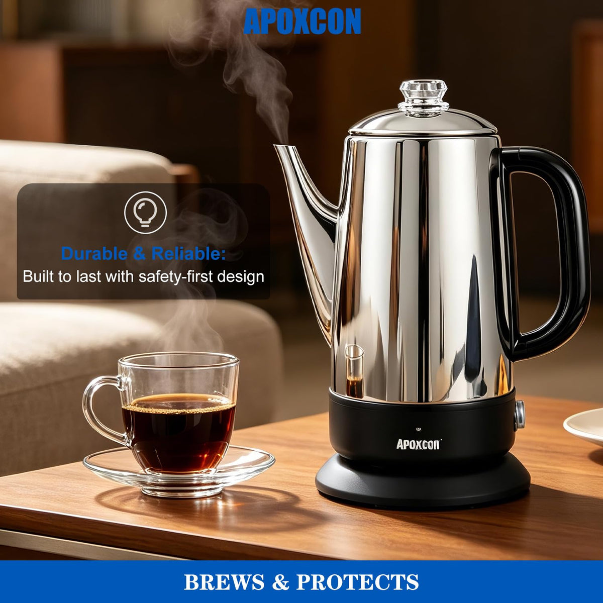 Electric Stainless Steel Coffee Percolator 1200ml 8 Cup Y5464