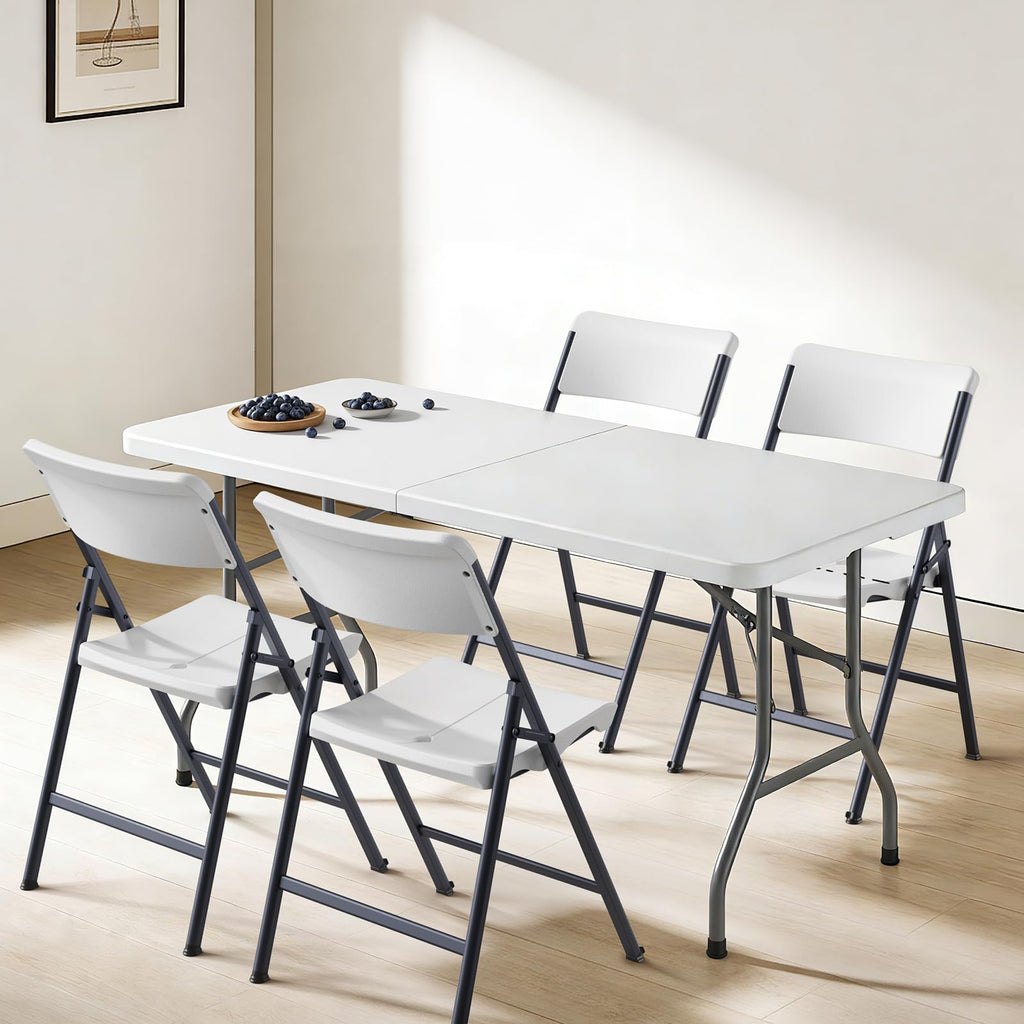 White 4 Pack Plastic Folding Chairs with Metal Frame B485