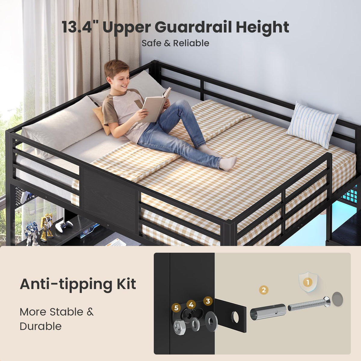 Full Size Loft Bed with Desk and Storage Stairs O696272