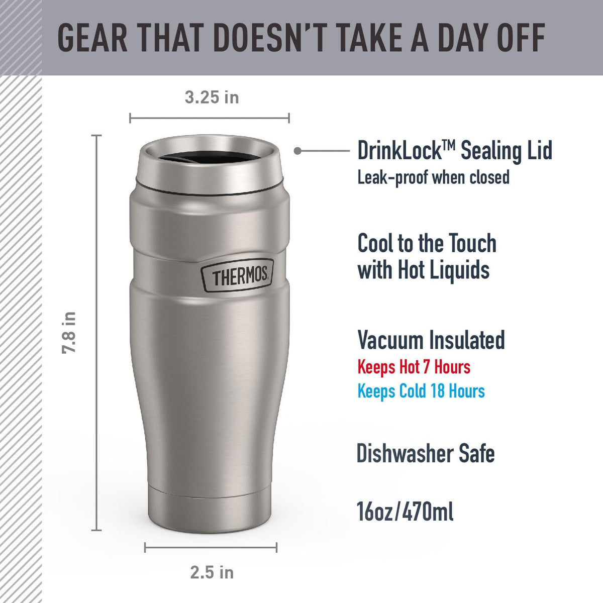 Stainless Steel Vacuum-Insulated Travel Tumbler 16 Ounce V97915