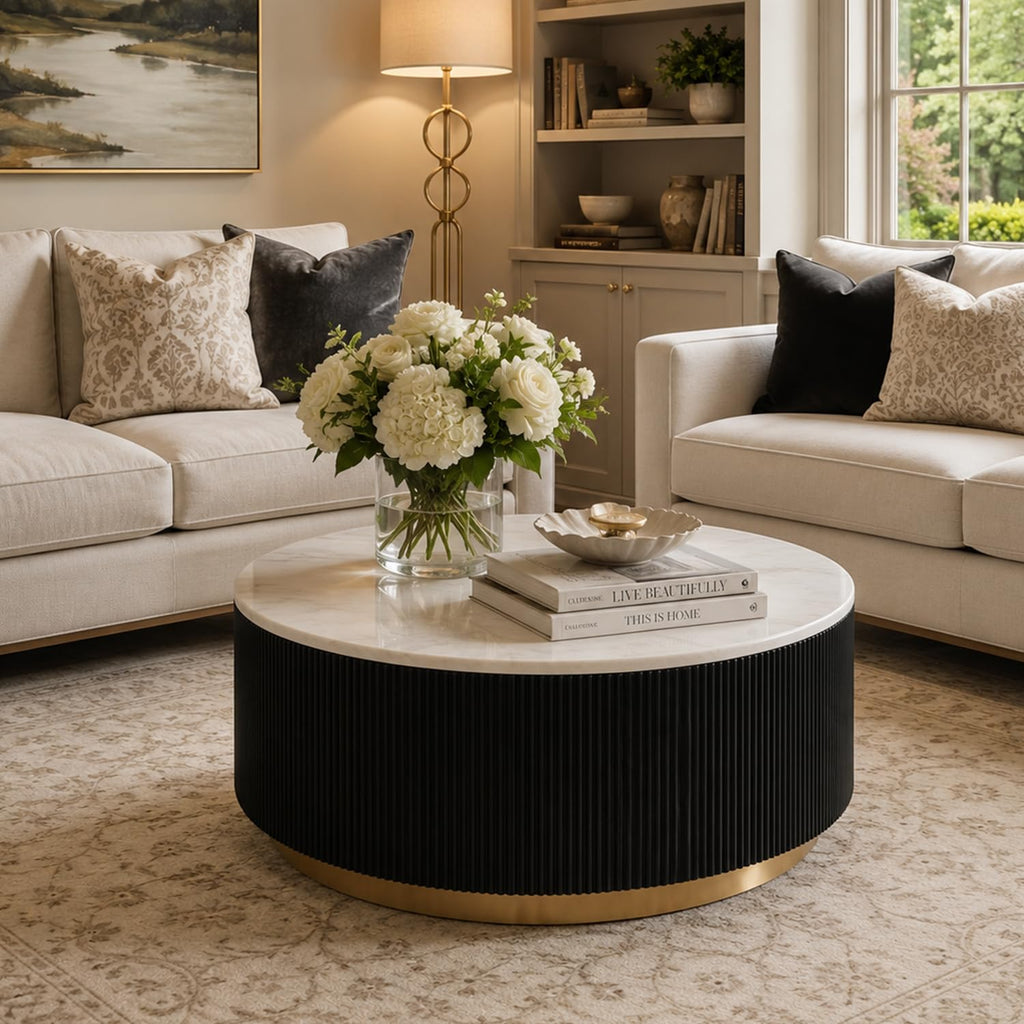 Marble Coffee Table with Pedestal Base Q90117