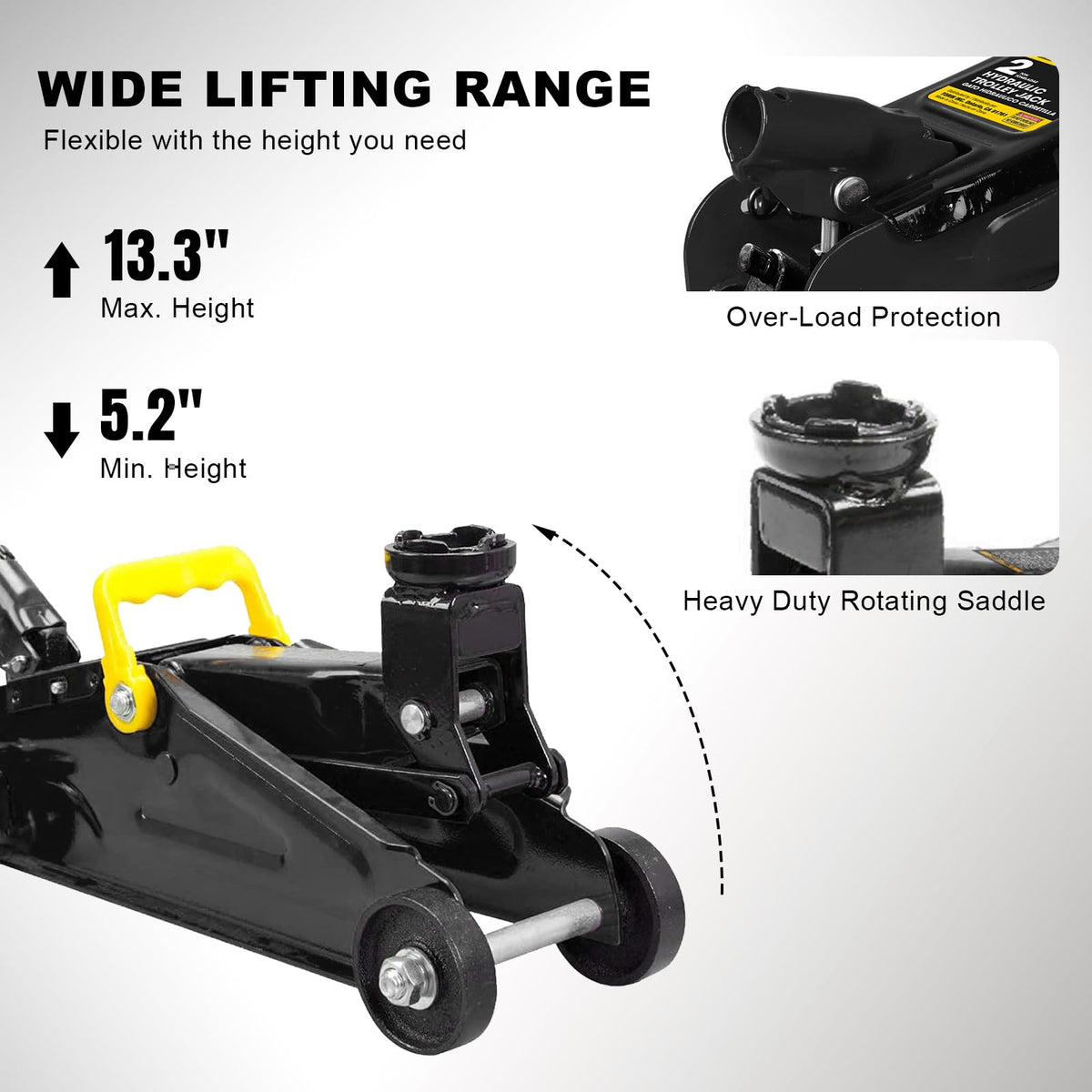 2 Ton Hydraulic Floor Jack, 4000 lbs Low Profile Steel Car Jack, Black I5555