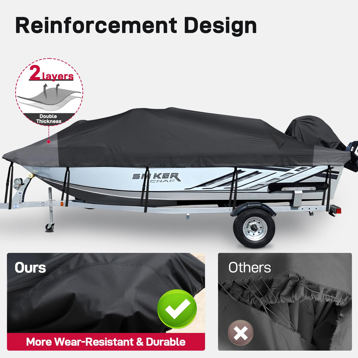 1200D Heavy Duty Waterproof Boat Cover 14-16ft Black X649