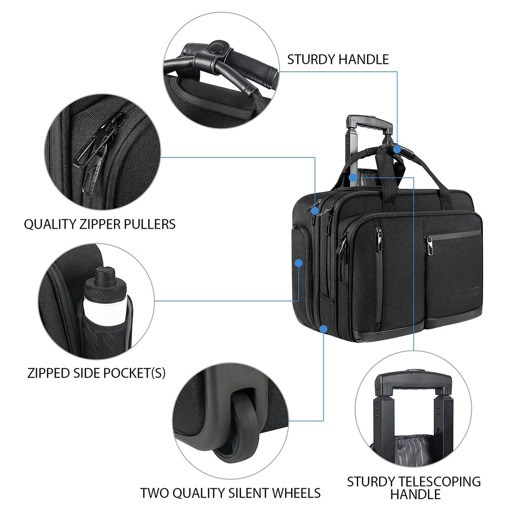 17.3 Inch Waterproof Black Rolling Laptop Bag O592
