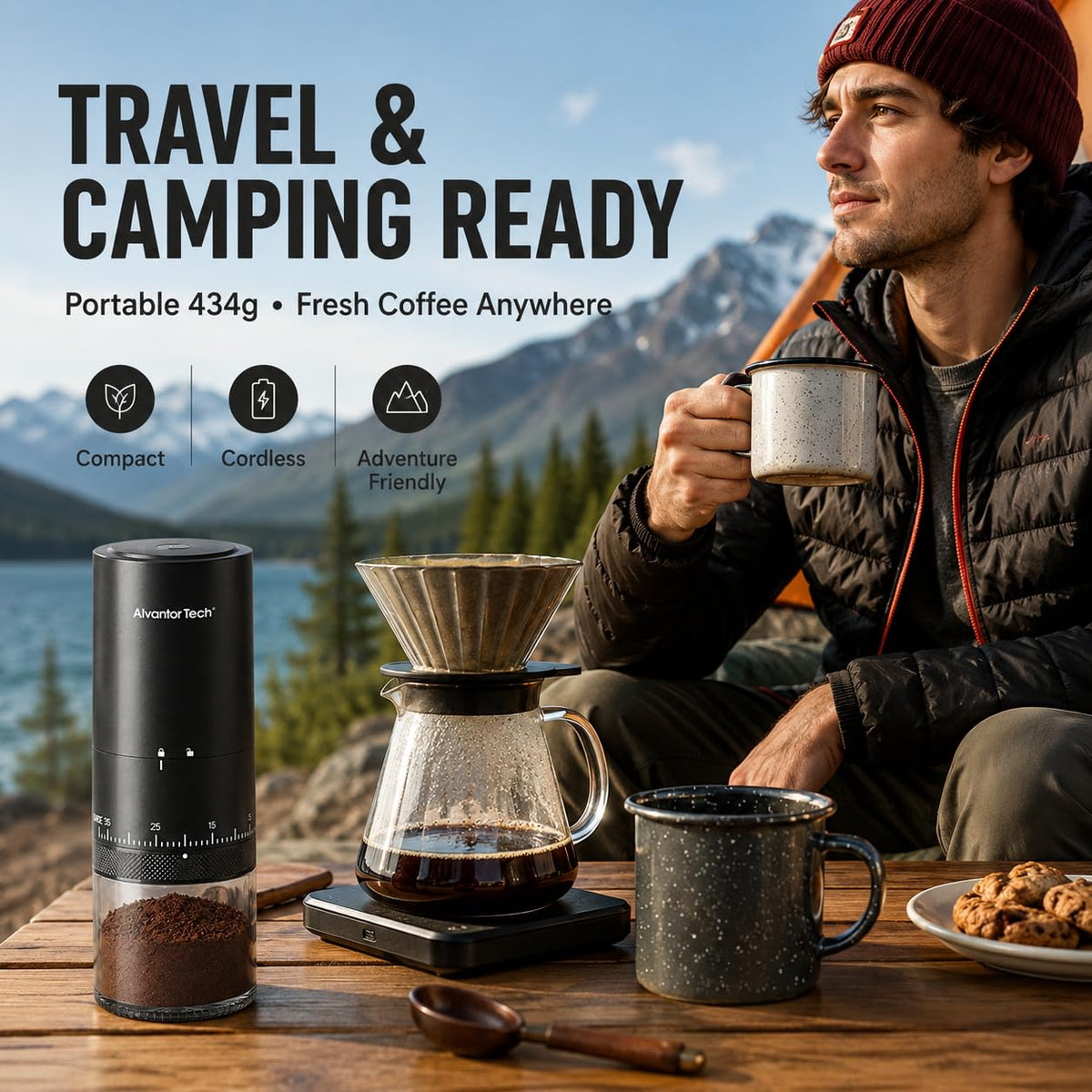 Portable Electric Burr Coffee Grinder with Ceramic Conical Burr U1428
