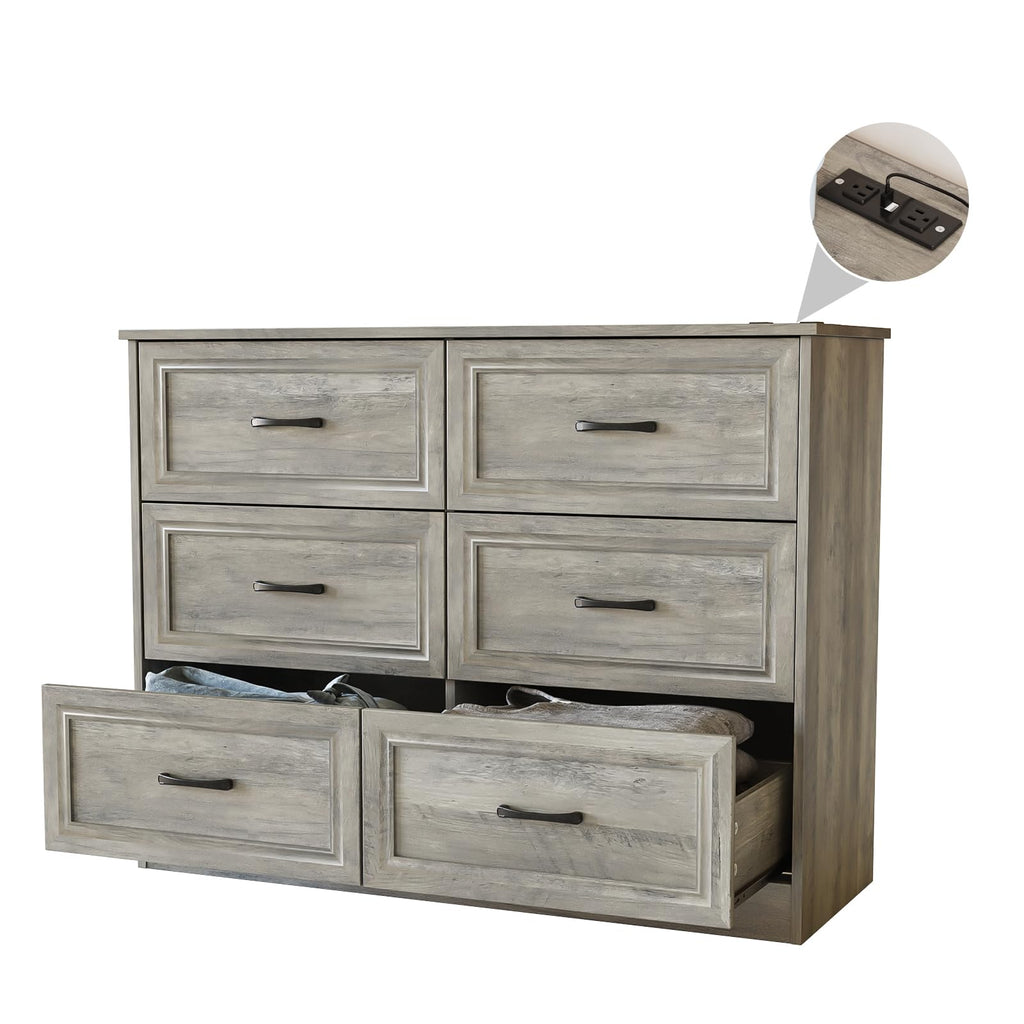 Ash Grey 6 Drawer Wood Dresser T568